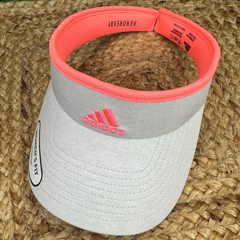 NWT Adidas Womens Adjustable Match Acid Red Gray Visor Hat